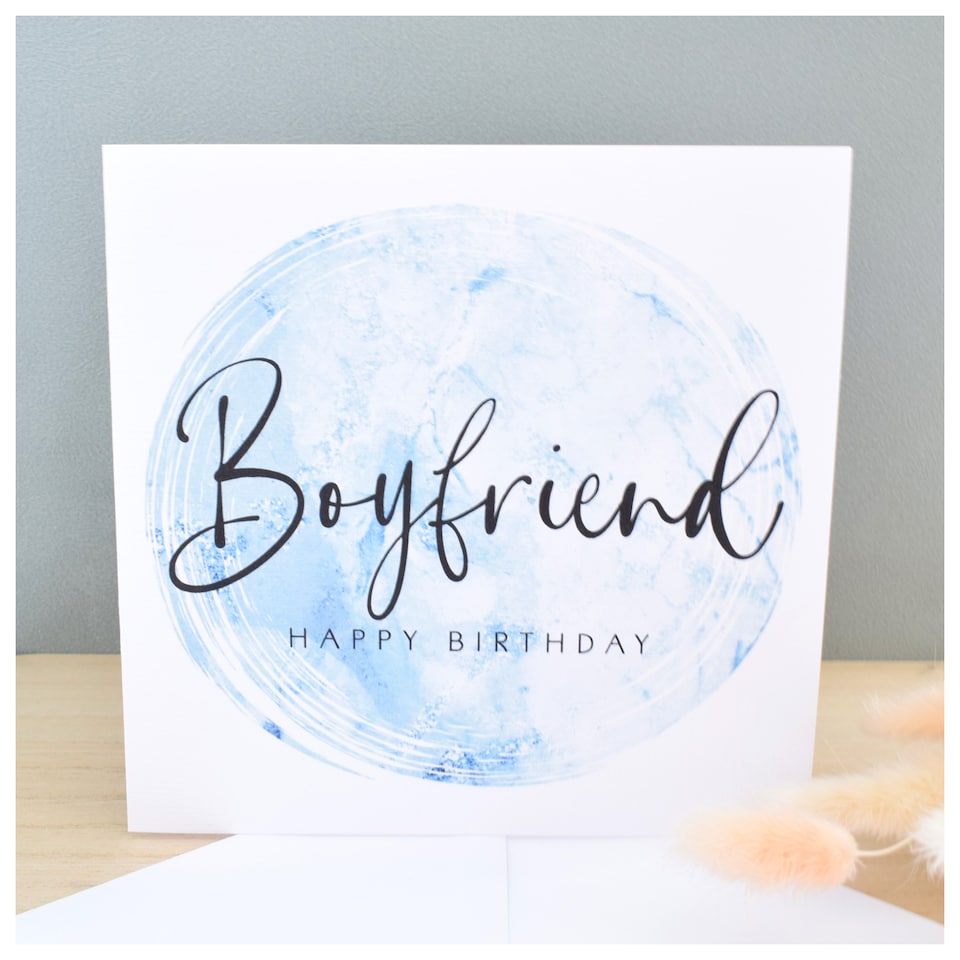 image 1 of Boyfriend Birthday Greeting Card - Modern Minimal Neutral Agate Design Happy Birthday