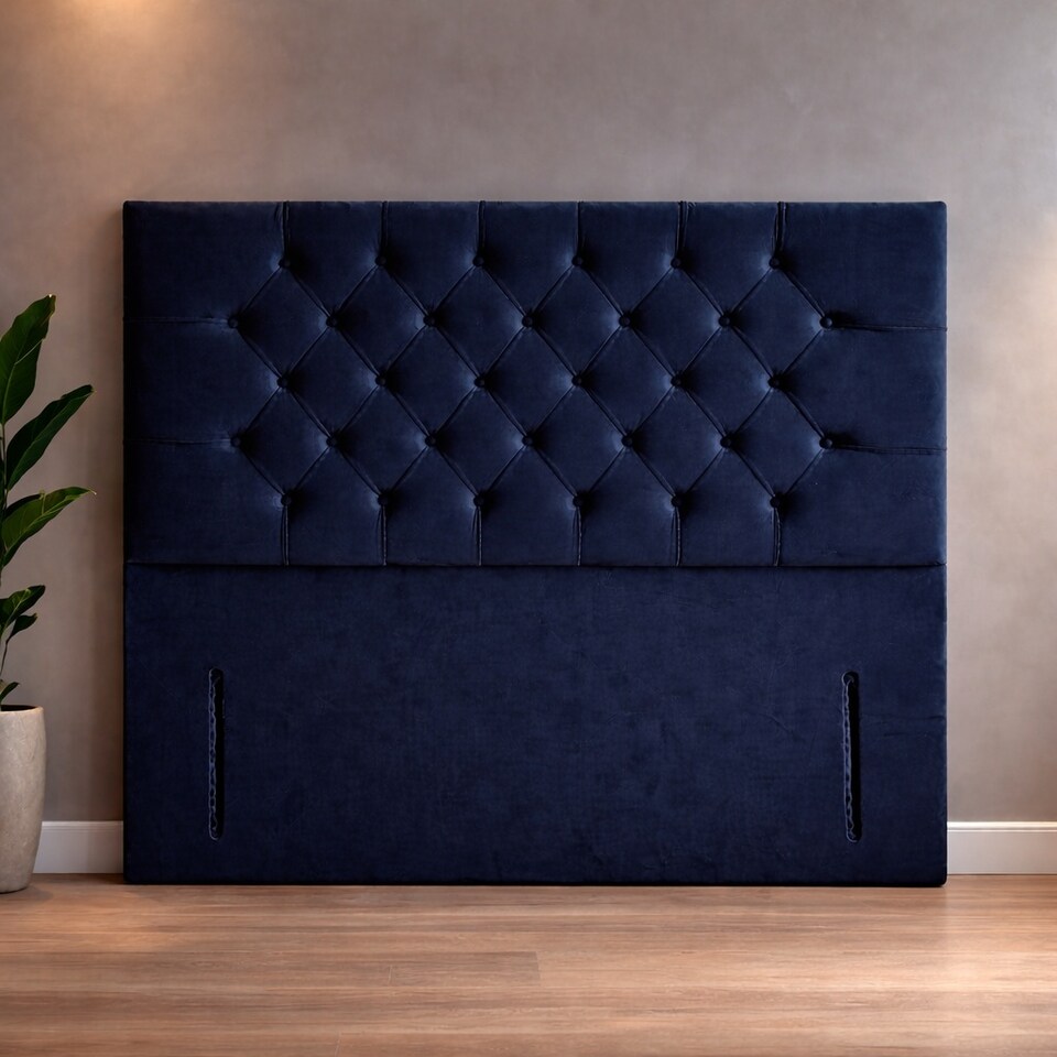 image 1 of Floorstanding Headboard Blue Plush Chesterfield 5FT Kingsize 54inch High