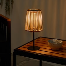 OHS Rattan Solar Table Lamp Cordless Outdoor Garden Light Auto Sensor | Bronze | Natural