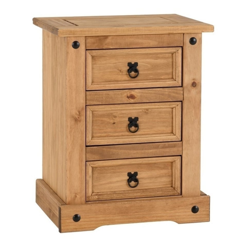 image 1 of Corona 3 Drawer Bedside - L39 x W53 x H67 cm - Distressed Waxed Pine