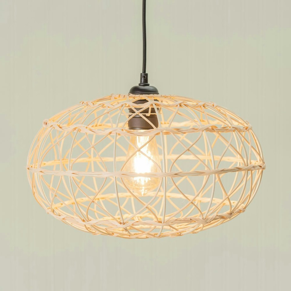 image 1 of ValueLights Caspian Large Easy Fit Rattan Lampshade Natural Wicker Effect Ceiling Shade - Bulb Included
