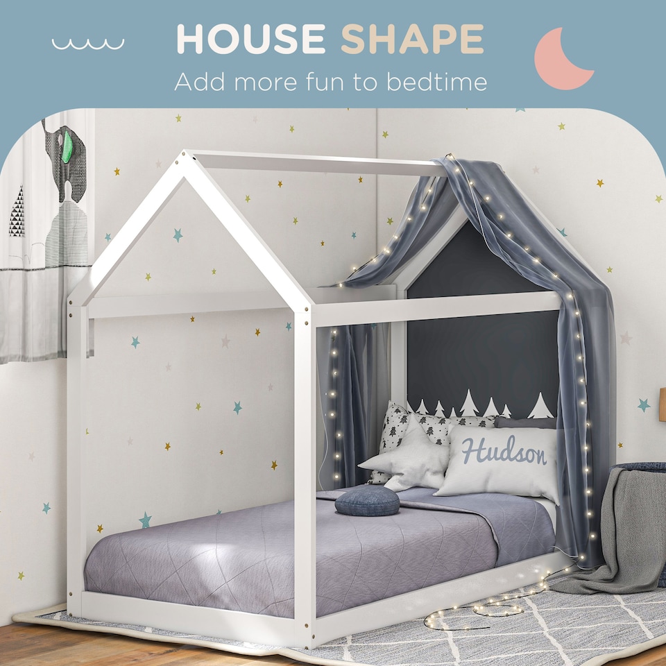 image 1 of HOMCOM Wooden Single Bed Frame with Tree House Style, White | White | White