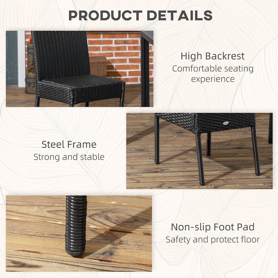 image 1 of Outsunny 2 Pieces PE Rattan Garden Chairs with Cushion, Patio Wicker Dining Chairs with Backrest for Patio, Deck, Garden, Black