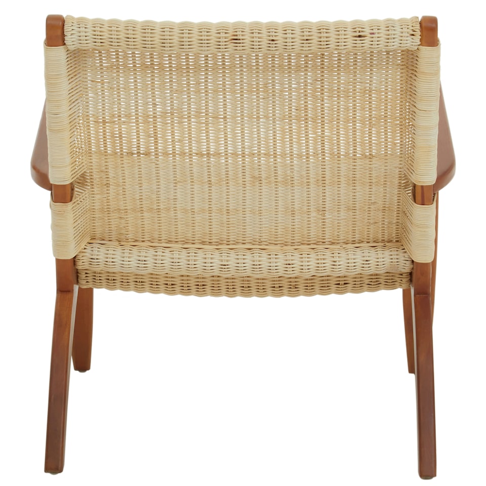 image 1 of Interiors by Premier Rattan Woven Reclined Wood Chair, Wooden Frame Rattan Patio Chair, Rattan Outdoor Chair for Garden