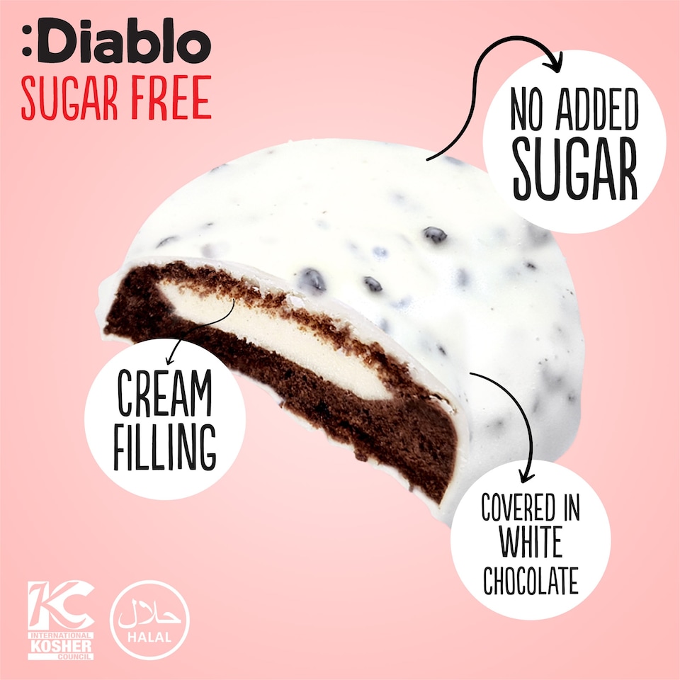 image 1 of Diablo No Added Sugar Cookies and Cream White Chocolate 128g 3 Pack