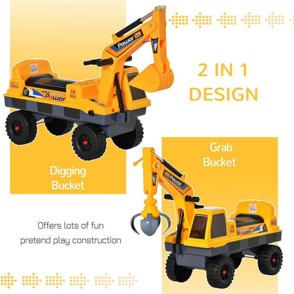 image 1 of HOMCOM No Power Ride on Excavator Digger Music Light for 2-3 Years Old Yellow