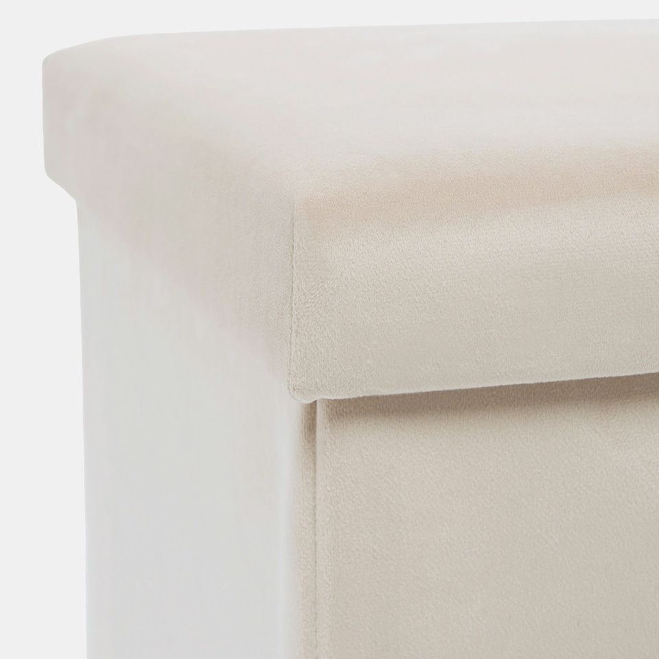 image 1 of OHS Matte Velvet Soft Long Rectangle Foldable Footstool Seat Storage Organiser Ottoman Cream | Natural