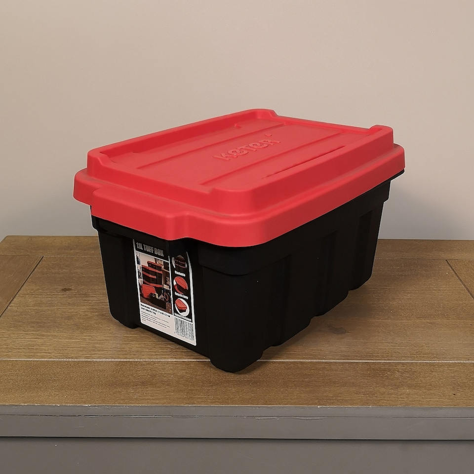 image 1 of 11L Black and Red Small Tuff Stackable Storage Box with Lid and Carry Handles | Multi | Black / Red