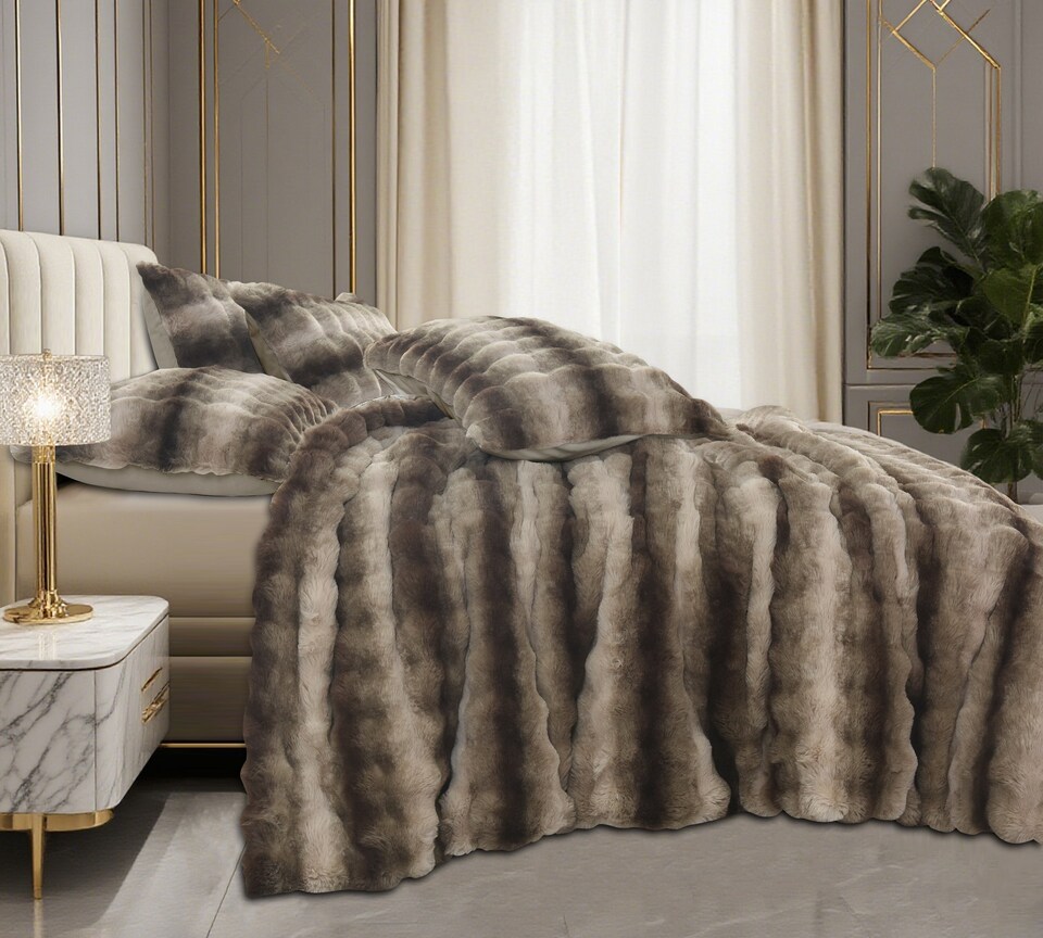 image 1 of Velosso Husky Faux Rabbit Fur Duvet Cover and Pillowcase Set