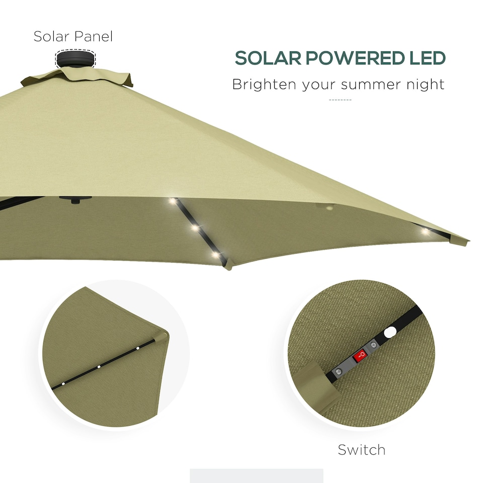 image 1 of Outsunny 3(m) Cantilever Garden Parasol Umbrella with Solar LED, Beige
