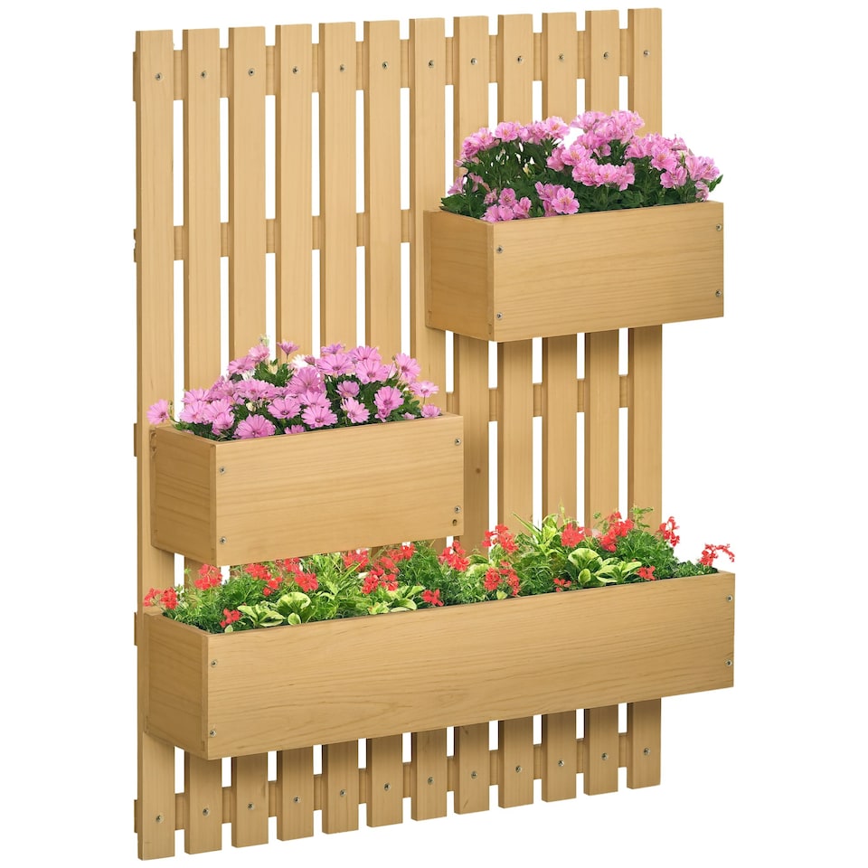 image 1 of Outsunny Wooden Garden Planters with Trellis Wall-mounted Raised Garden Bed