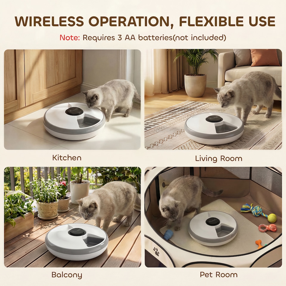 image 1 of PawHut Automatic Cat Feeder Programmable Timer for 6 Meals | Grey | Grey and White | 31.5 x 31.5 x 8.3 cm