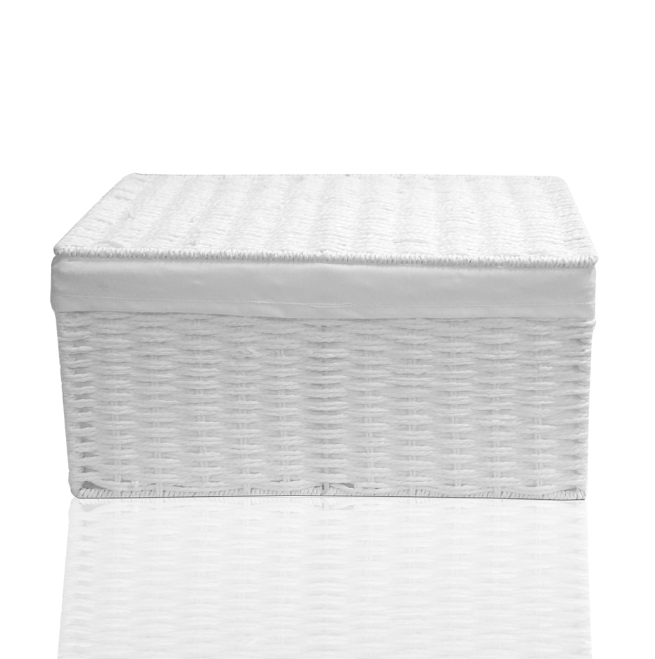 image 1 of White Paper Rope Woven Storage Xmas Hamper Basket Box with White Cloth Lining – Decorative Gift Basket for Christmas, Weddings, Parties & Home Storage