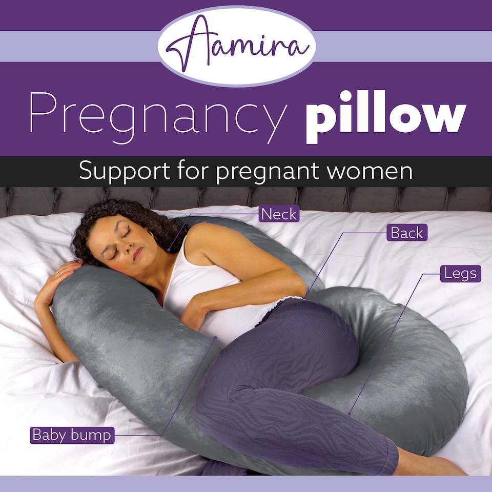 image 1 of Aamira Dark Grey Pregnancy Maternity Pillow, 140x65x20cm C Shaped Memory Foam | Grey | Grey | Standard | 1