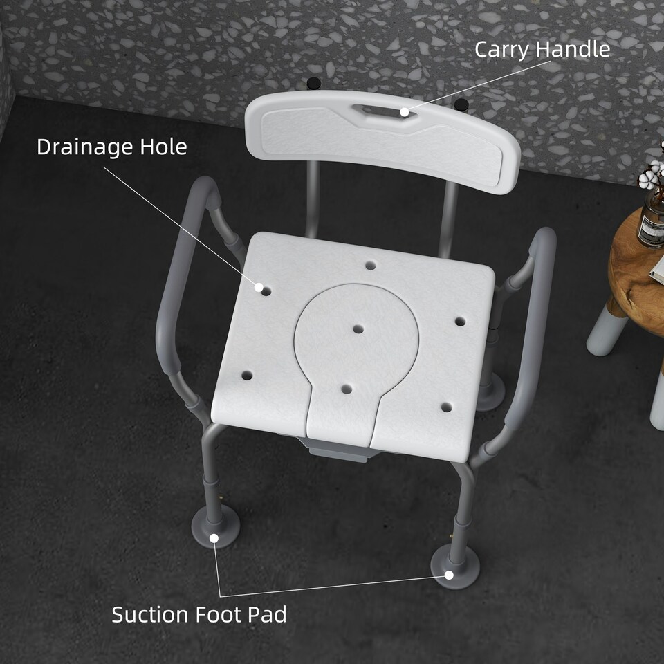 image 1 of HOMCOM 3-in-1 Shower Chair Adjustable Bedside Commode Raised Toilet Seat White