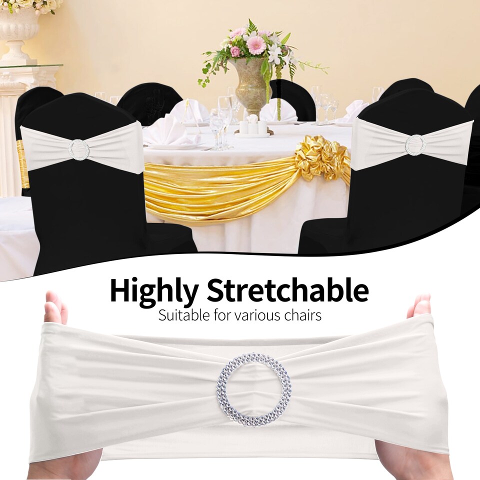image 1 of 13"x5" Spandex Chair Bands with Slider Buckle, Elastic Chair Sash - 1pc