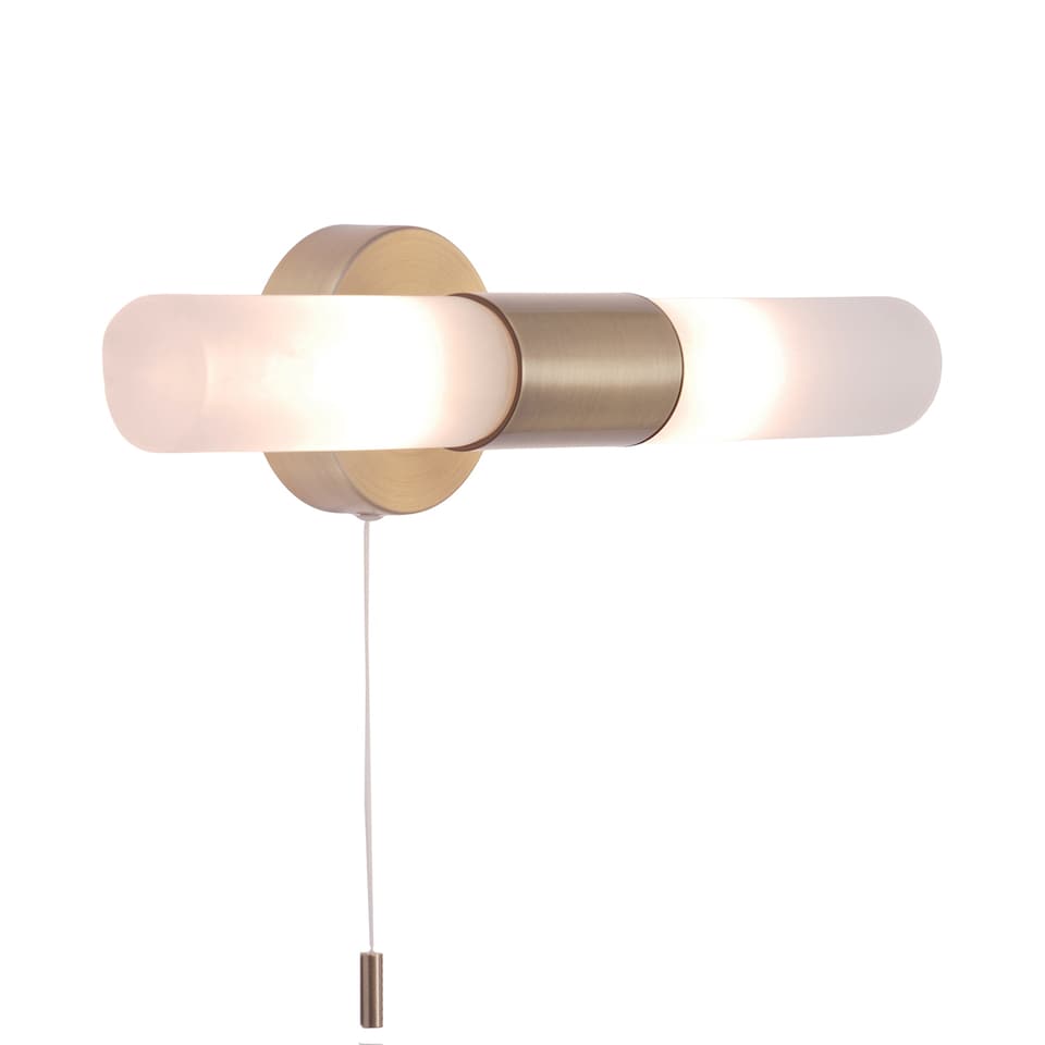 image 1 of Modern Brass IP44 Rated Bathroom Wall Light Fitting with Tubular Glass Shades | Gold