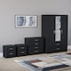 image 1 of Vida Designs Riano 4 Piece Bedroom Set (2 Drawer Bedside Chest, 4 Drawer Chest, 3 Door 2 Drawer Mirrored Wardrobe), Black (6)