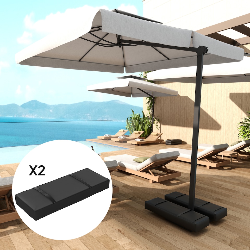 image 1 of Outsunny Parasol Weights Set of 2, Parasol Base Weights Bags, 25kg Fillable Sandbag Weights with Handles, Cantilever Umbrella Base Weights, Black