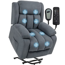 HOMCOM Power Lift Recliner Chair with Massage, Linen Overstuffed Lift Chair for Elderly, Electric Recliner Armchair with Footrest, Remote Control and Side Pocket, for Living Room, Grey | Grey | Grey