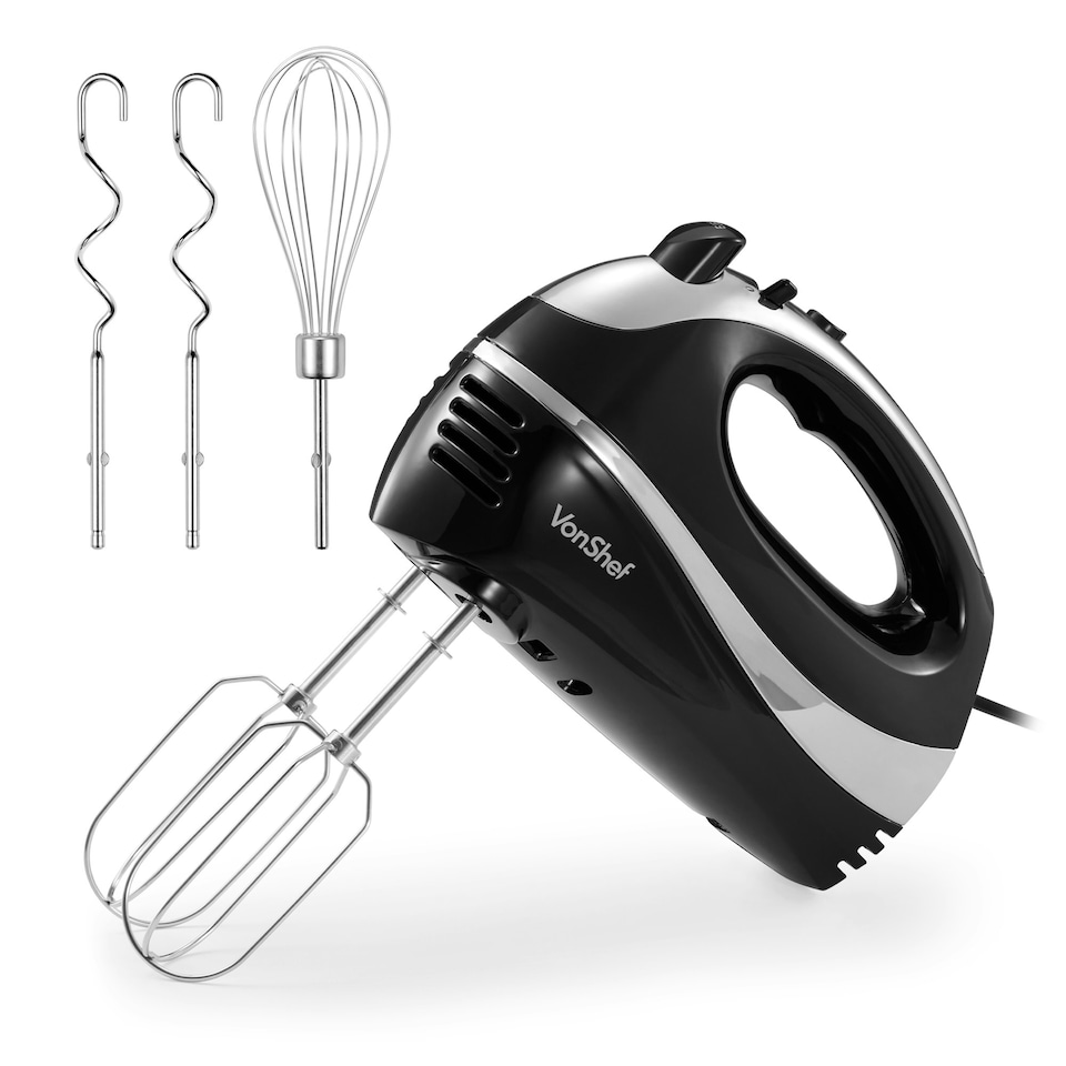 image 1 of VonShef 300W Black Hand Mixer Electric Whisk with 5 Speeds