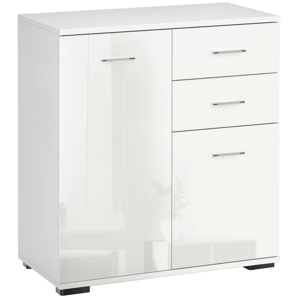 image 1 of HOMCOM Sideboard, Modern Storage Cabinet with 2 Drawers, 2 Doors and Adjustable Shelf, Kitchen Cabinet for Living Room, Dining Room, High Gloss White