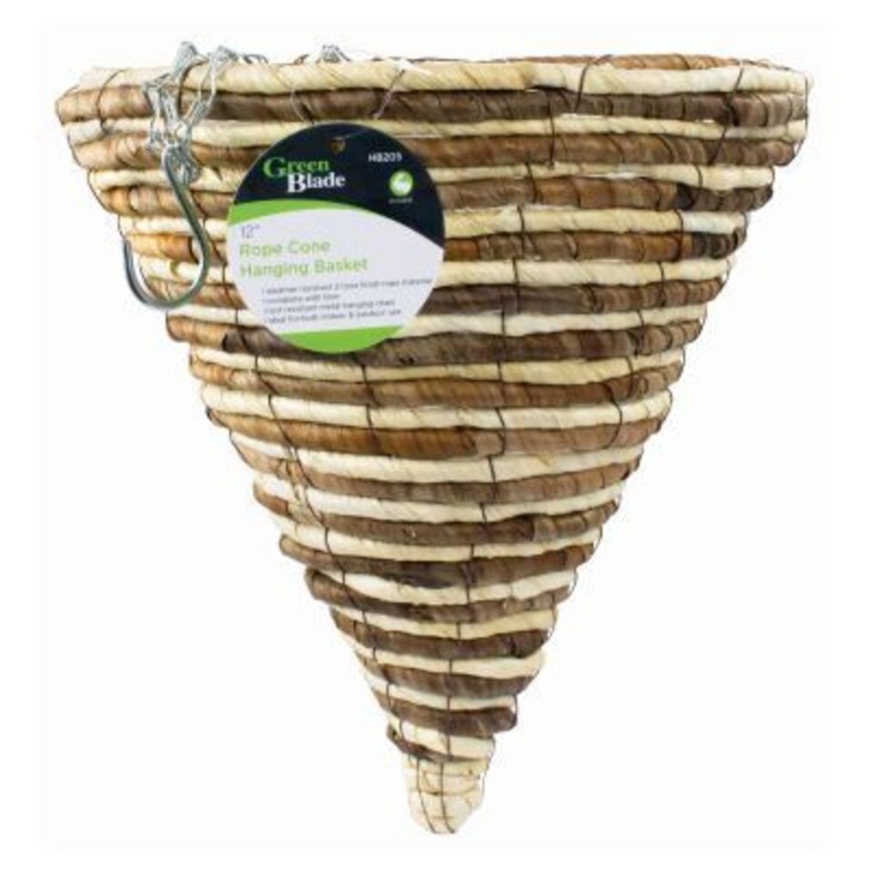 image 1 of Green Blade Rope Cone Hanging Basket - 30cm - Planter Flower Pot Plant Pot Hanger | Brown | Brown
