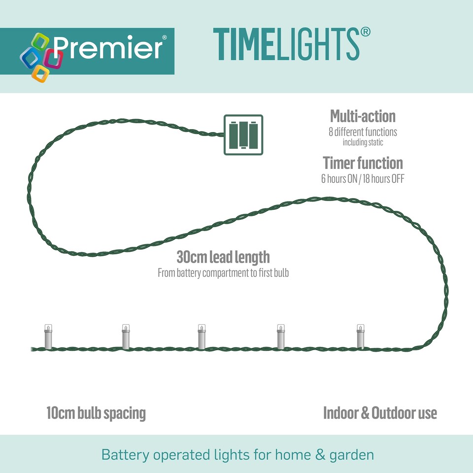 image 1 of Premier TimeLights 600 LED Lights White & Warm White 60m Green / White & Warm White LEDs