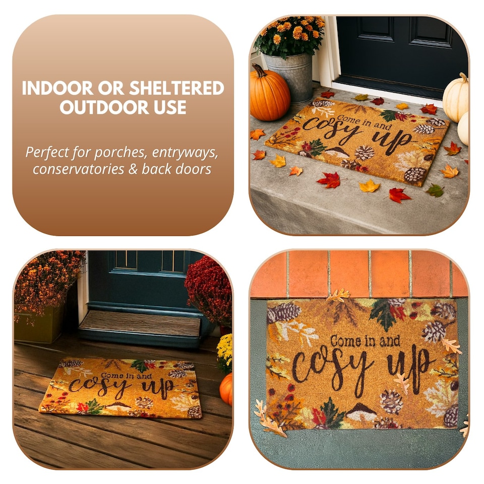 image 1 of Marco Paul Multicoloured Coir 'Cosy Autumn' Doormat 60x40cm Seasonal Entryway Mat