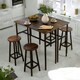 image 8 of 6PC Industrial Dining Table And Stools Set Rustic Brown Brown