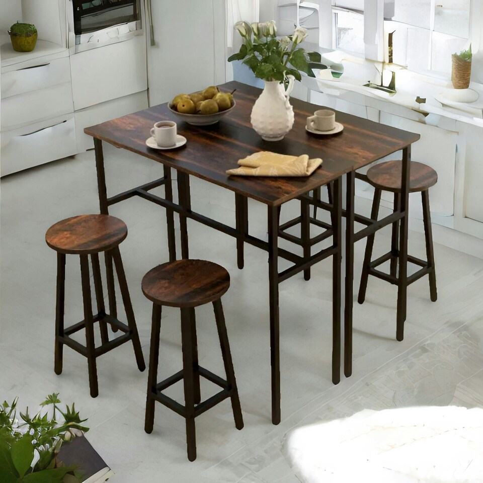 image 1 of 6PC Industrial Dining Table And Stools Set Rustic Brown Brown