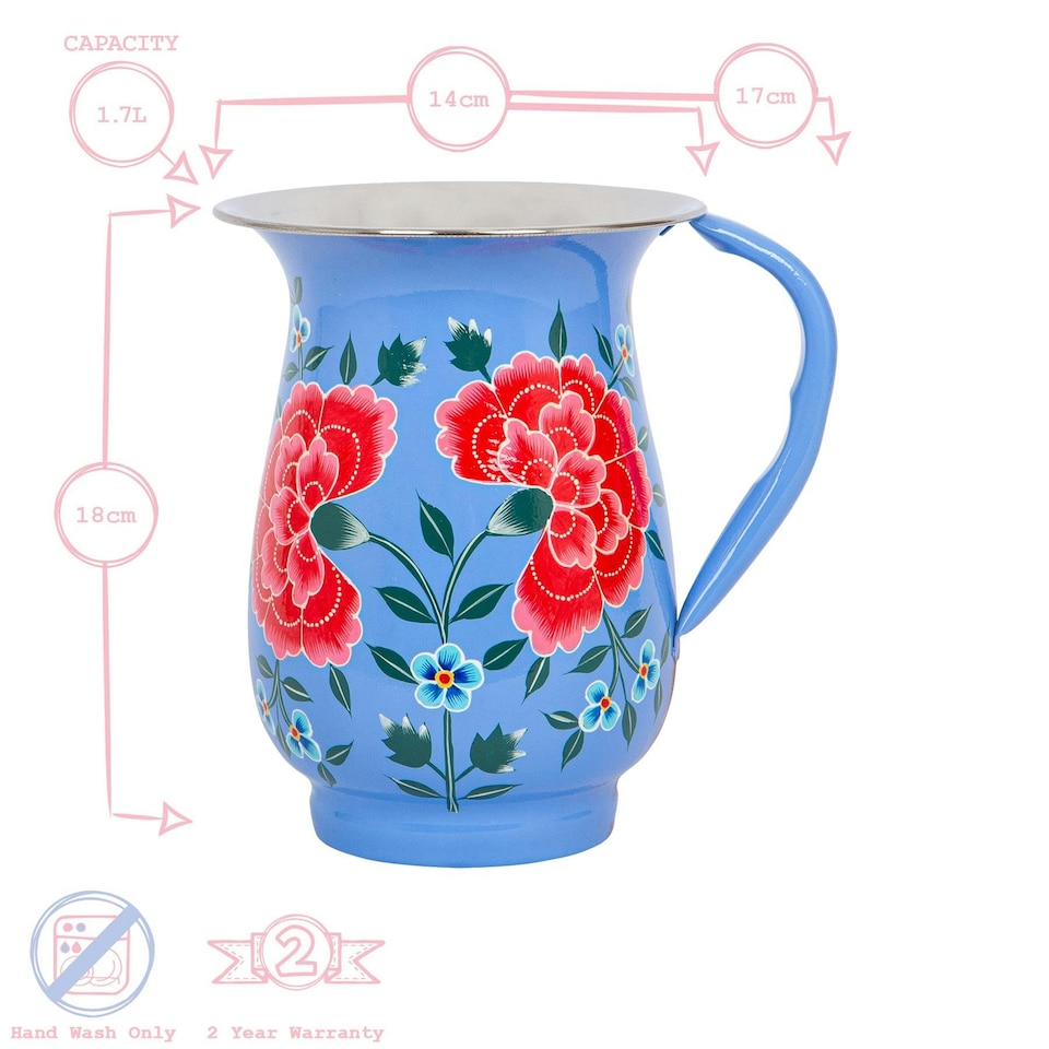 image 1 of BillyCan Hand-Painted Picnic Water Jug with 400ml Cups - 1.7L - Carbon Peony
