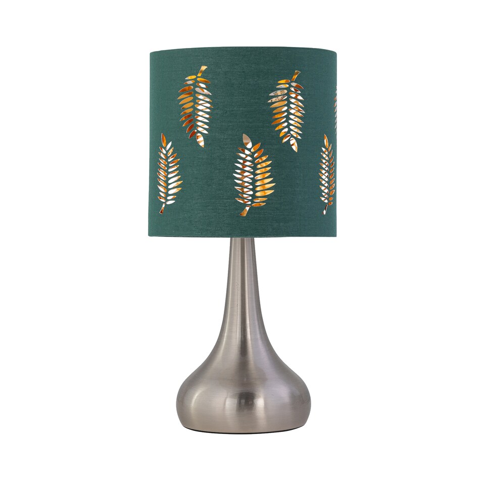 image 1 of Set of 2 Romana - Brushed Chrome Touch Table Lamps Dark Green Shades | Chrome | Satin nickel plate and dark green cotton with gold inner detail | 2