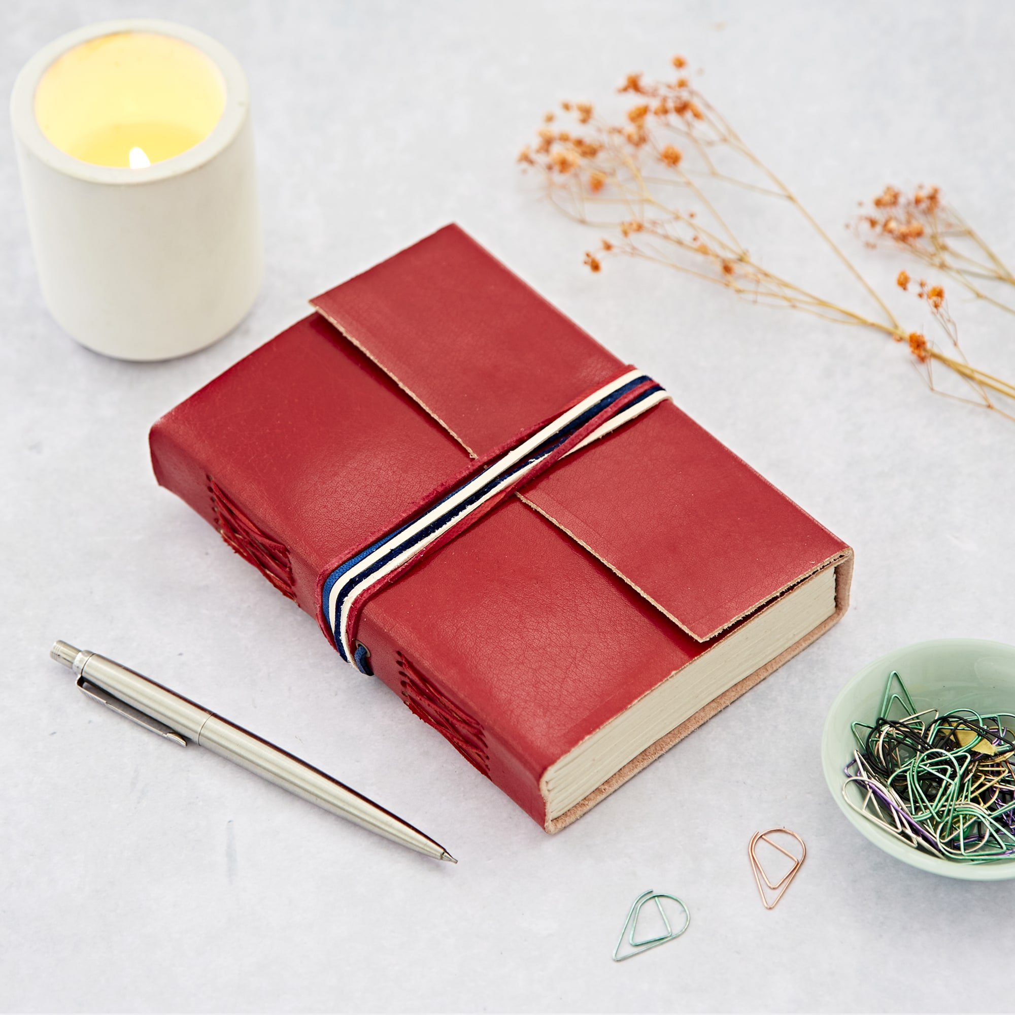 Paper High Distressed Leather 3-String Journal in Red