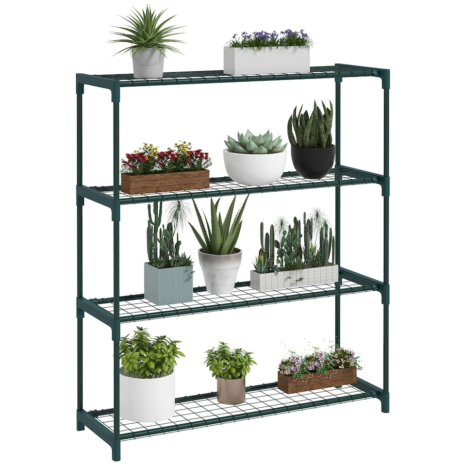 image 1 of Outsunny Plant Stand, 4-Tier Planter Holder Flower Display Rack, Dark Green Green