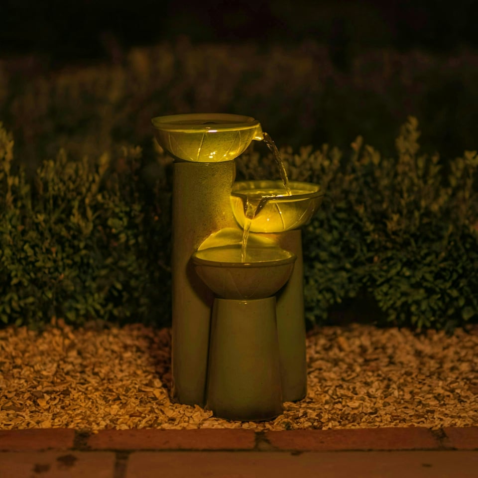 image 1 of Primrose Solar Green Pouring Cascading Water Feature with Lights 40cm