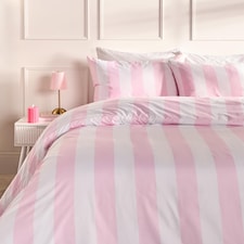 OHS Vertical Stripe Microfibre Bedding Duvet Cover Set with Pillowcase | Pink | Pink | Double