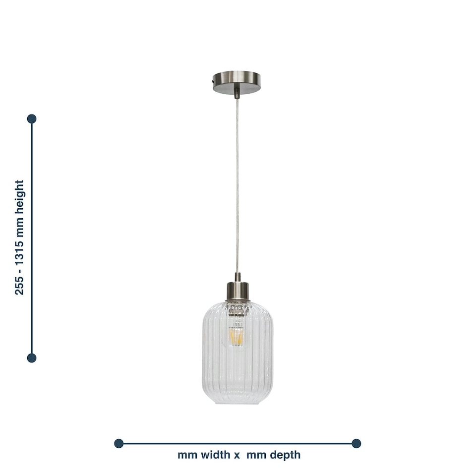 image 1 of Set of 2 Batley - Clear Ribbed Glass with Satin Nickel Pendant Fittings | Clear | Clear | 2