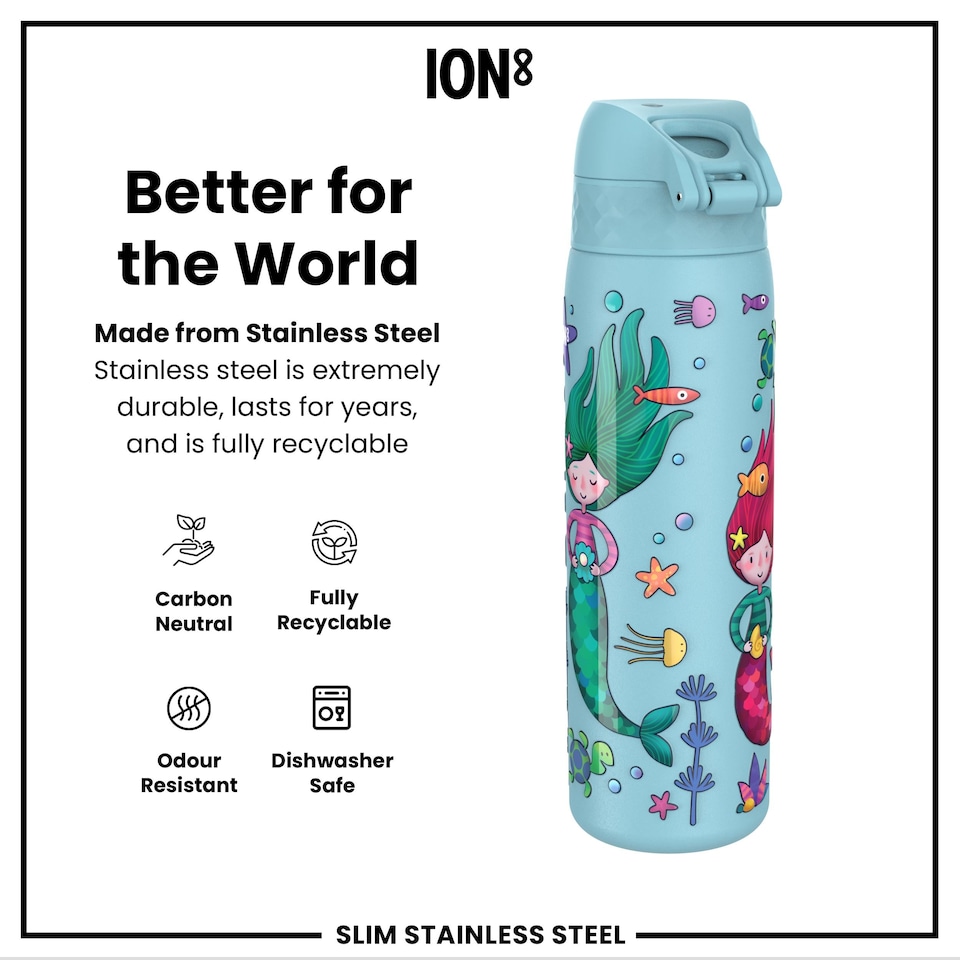 image 1 of Leak Proof Slim Water Bottle, Stainless Steel, 600ml (20oz)