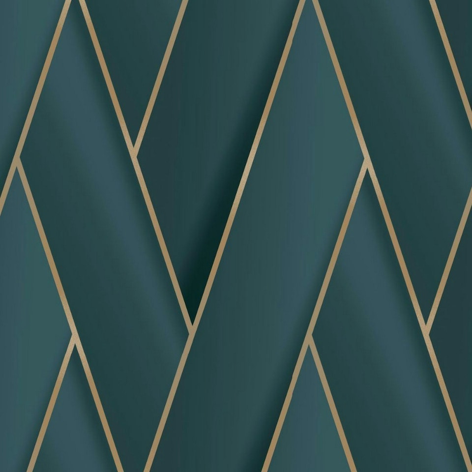 image 1 of Debona Armando Herringbone Wallpaper - Teal/Gold - 10m x 53cm Green