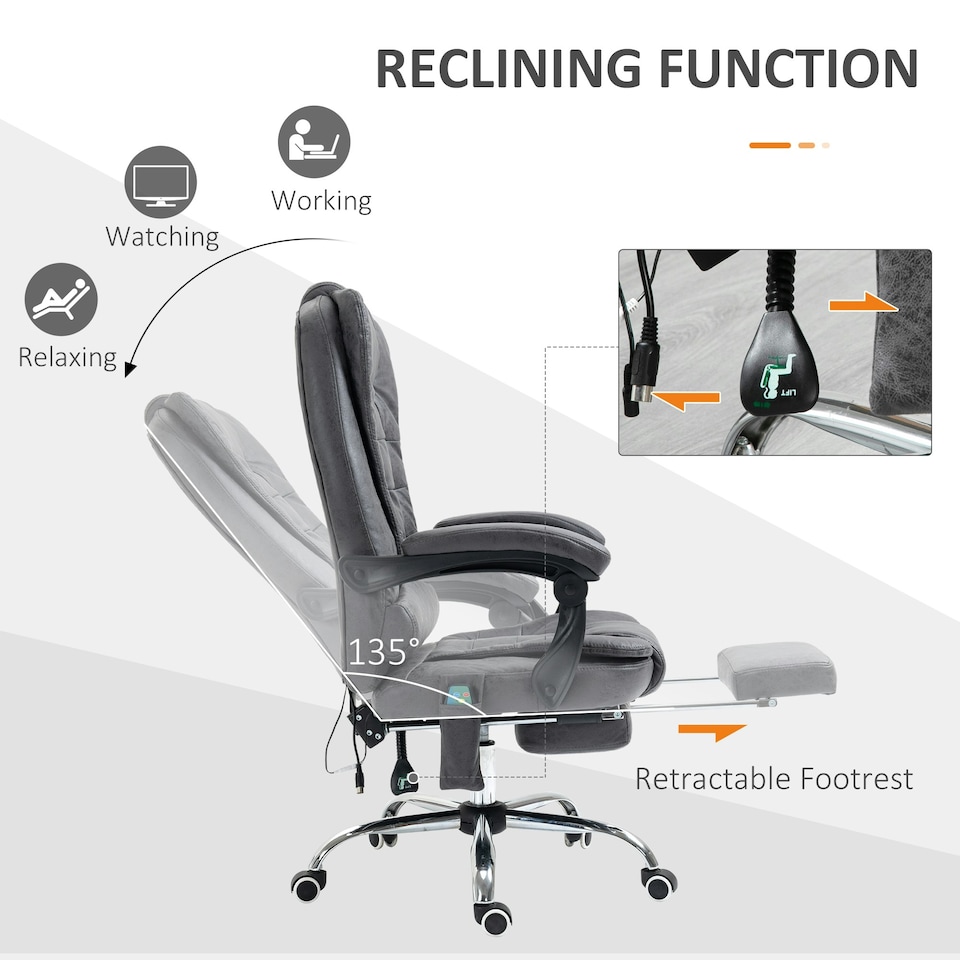 image 1 of Vinsetto Ergonomic Heated 6 Points Vibration Massage Chair Dark Grey
