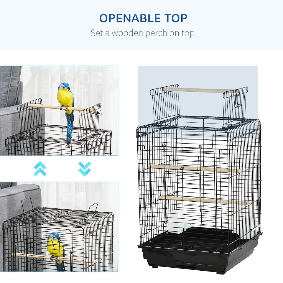 image 1 of PawHut 59cm Bird Cage with Openable Top, Stand, Tray, Handles, Feeding Bowls