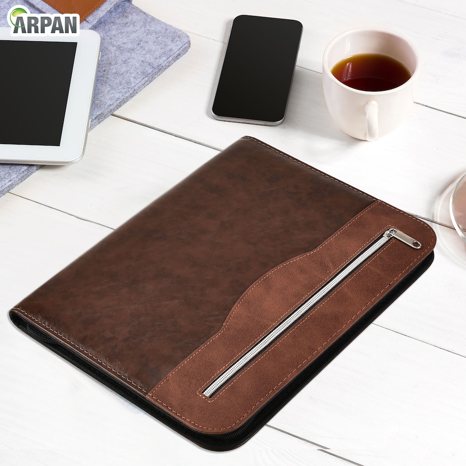 image 1 of A4 Zipped Conference Folder – Executive Portfolio with Calculator, Writing Pad, Pen Holder & Document Storage – Professional Faux Leather Business Organiser for Office, Meetings & Interviews