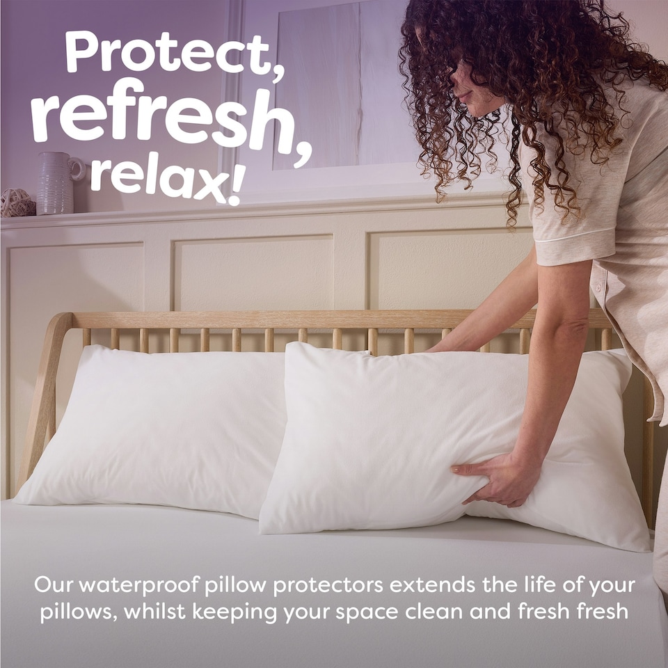 image 1 of Slumberdown Waterproof Protect Pillow Protectors Cream | 4 Pack