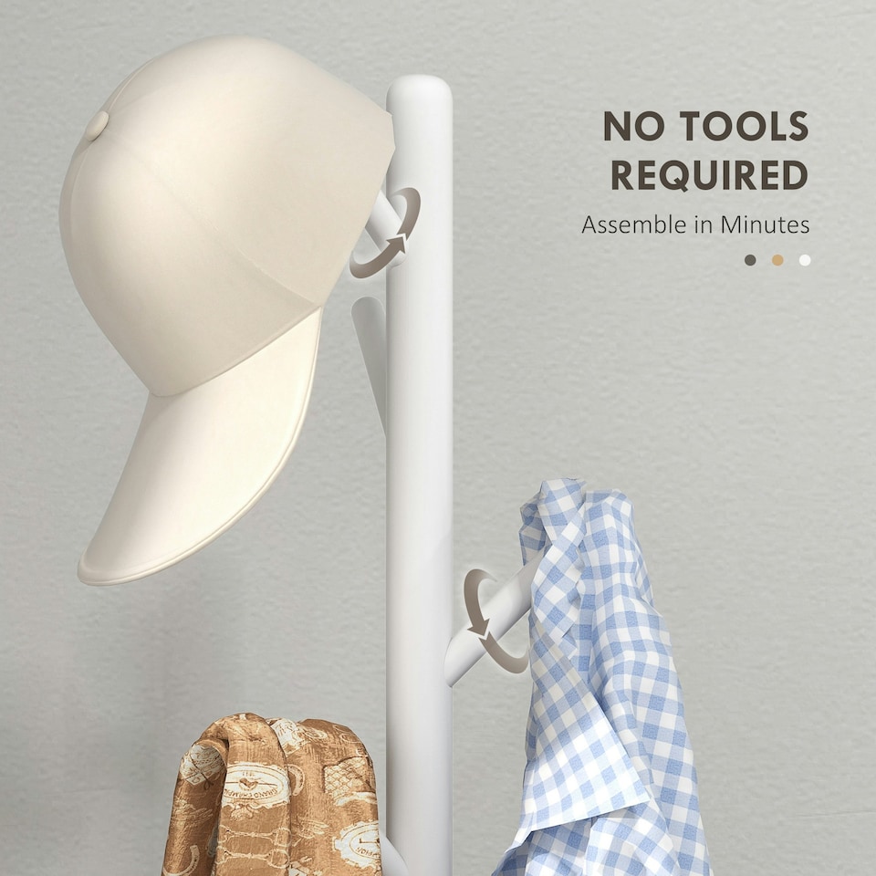 image 1 of HOMCOM Coat Rack Bamboo Coat Stand with 8 Hooks for Handbags, White