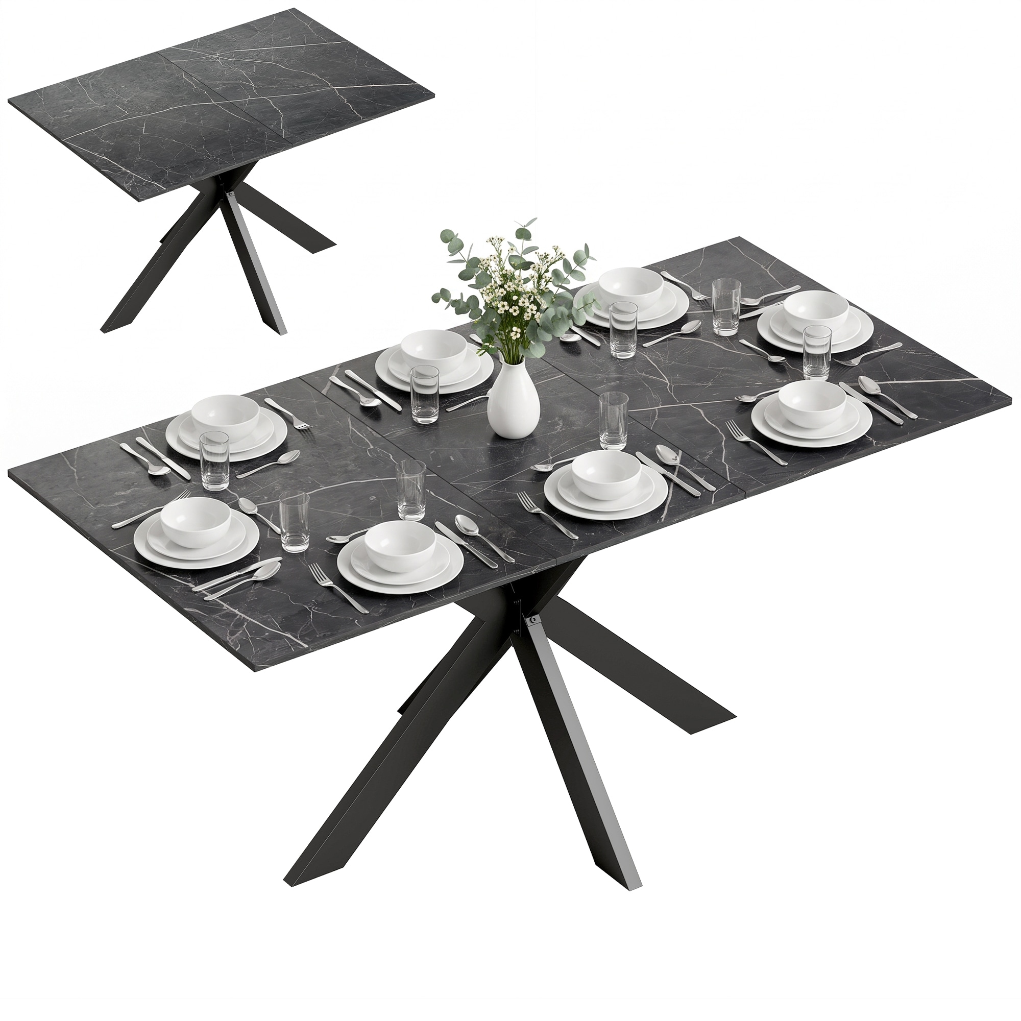 Homcom Extendable Dining Table For 4-8 People, Black Marble Effect