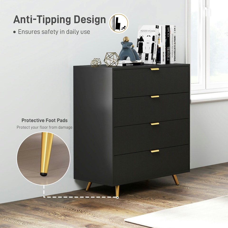image 1 of HOMCOM Chest of Drawers with 4 Drawers for Bedroom, Living Room, Black