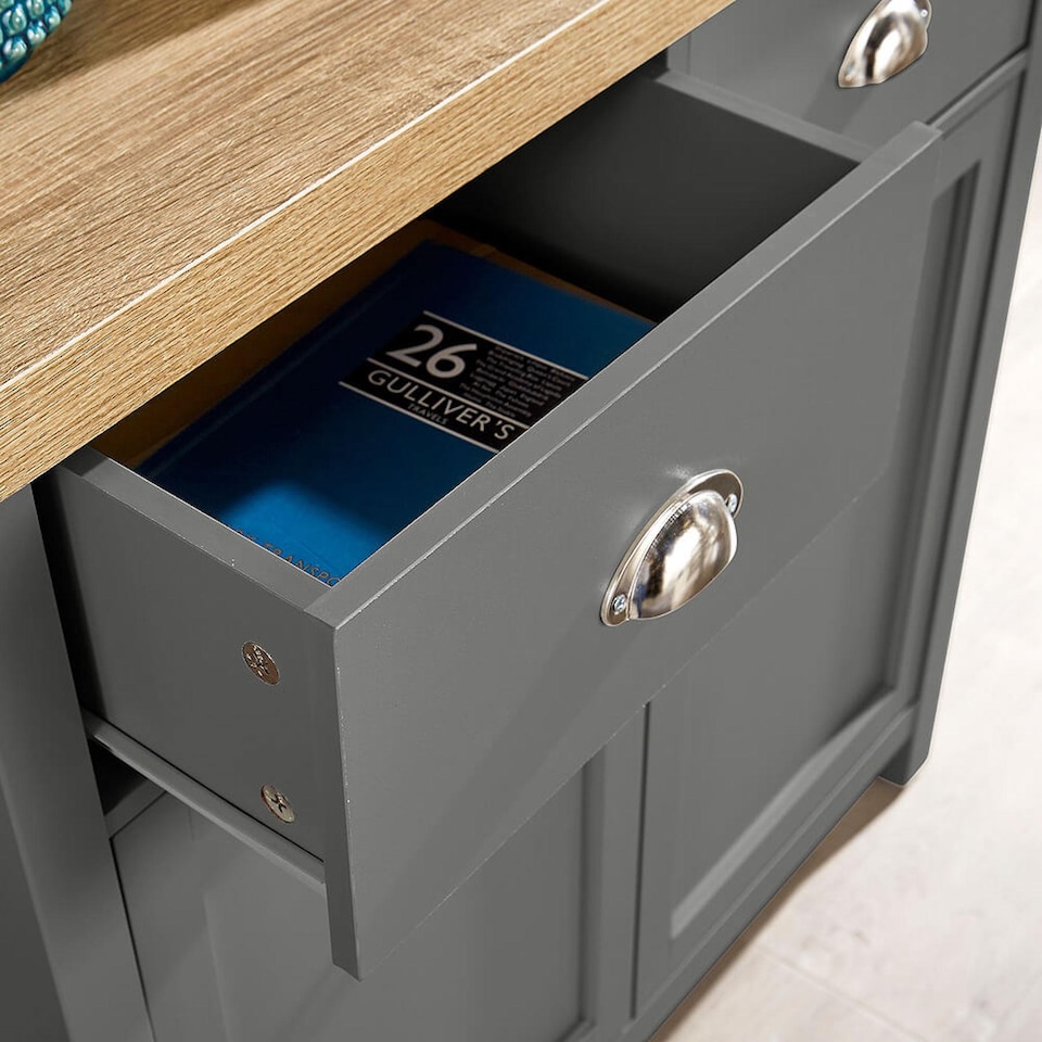 image 1 of Sideboard 2 Door 2 Drawer Storage Cupboard Shelf 36mm Oak Top | Grey