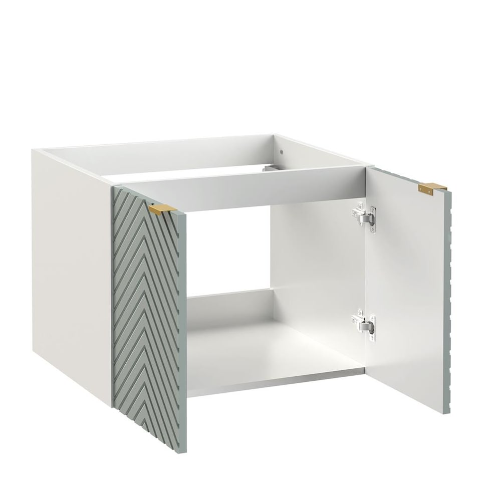 image 1 of Bathroom Wall Cabinets Furniture Set Green 600mm Vanity Tallboy Herringbone Cara