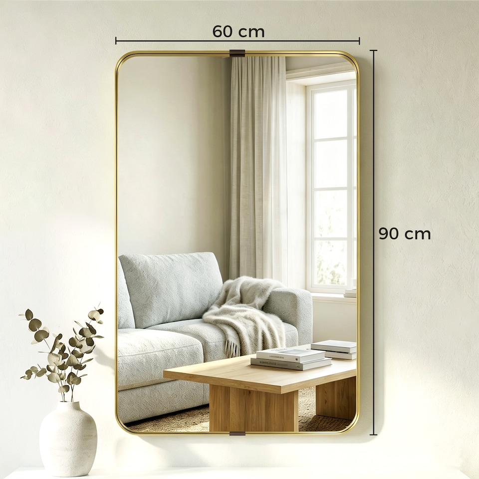 image 1 of HOMCOM Rectangular Wall Mirror, 90 x 60 cm Wall Mounted Bathroom Mirror